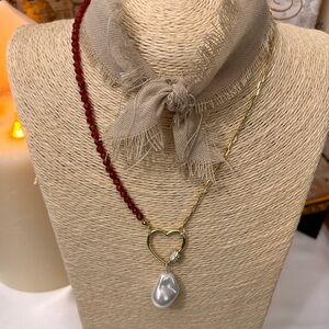 NEW HANDMADE Carnelian & Pearl  Heart Necklace, 14K GOLD FILLED